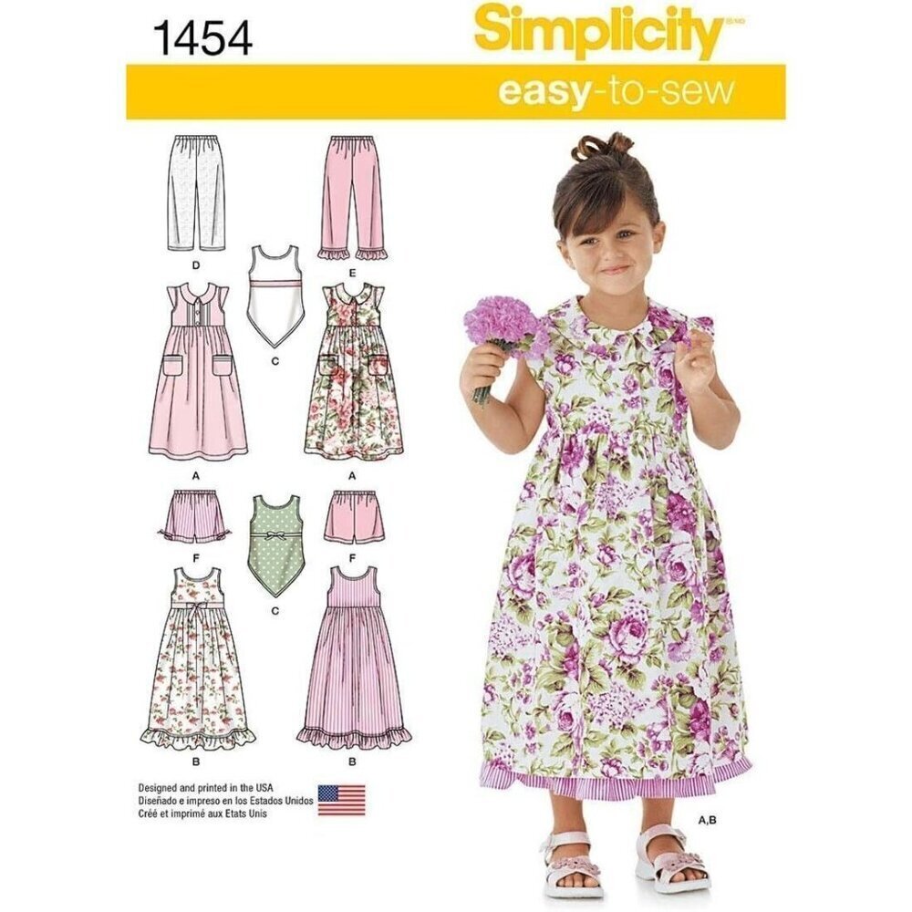Simplicity Sewing Pattern 1454 Dress Top Pants Shorts Child Girl Size 3-8